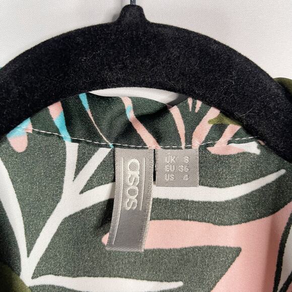 ASOS Design 4 Blue Tropical Border Print Satin Pajama Set Long Sleeve Top Pants - Picture 8 of 16